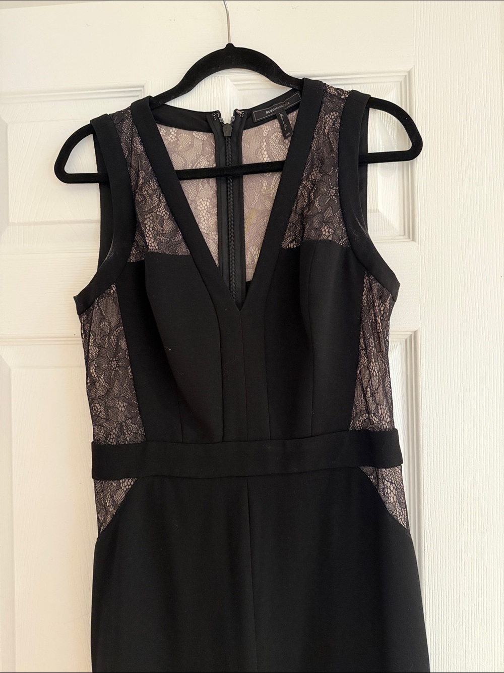 BCBGMaxAzria Black Lace-Overlay Sleeveless Jumpsuit